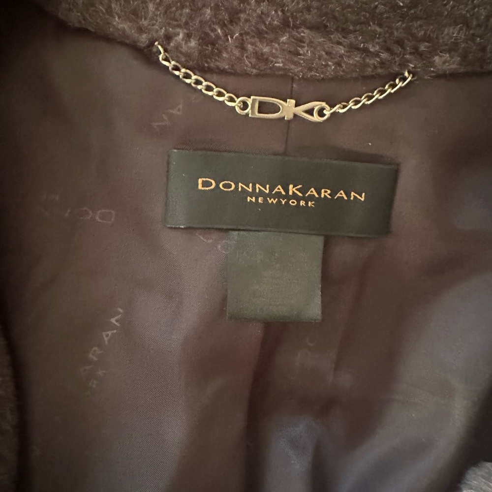Donna Karan long dark grey faux fur coat